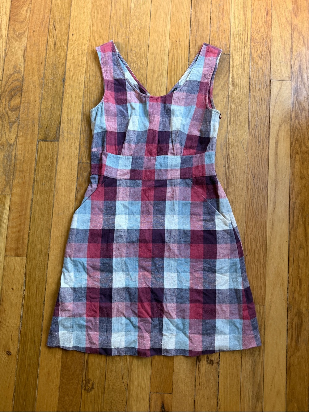 Theory red white and blue plaid sleeveless dress
